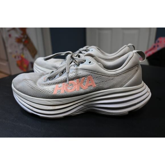 HOKA Bondi 8 Women’s Running Shoes US 9.5B Gray Pink Cushioned - Picture 5 of 8